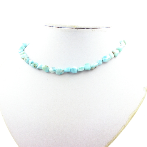 Larimar bead necklace stainless steel chain