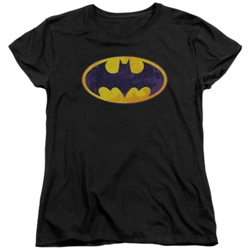 Trevco Batman-Bm Neon Distress Logo - Short Sleeve Womens Tee - Black-