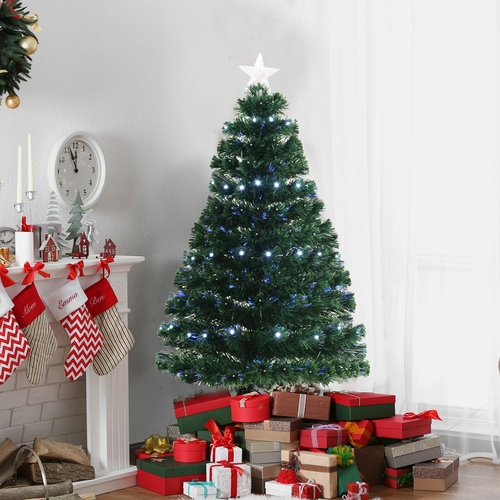 HOMCOM 4ft Prelit Artificial Optical Xmas Tree Spruce Hinged Full Tree