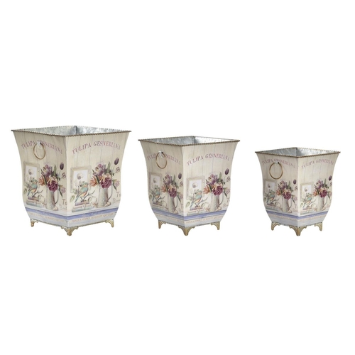 Set of pots DKD Home Decor 21,5 x 21,5 x 25 cm Pink Metal Flowers