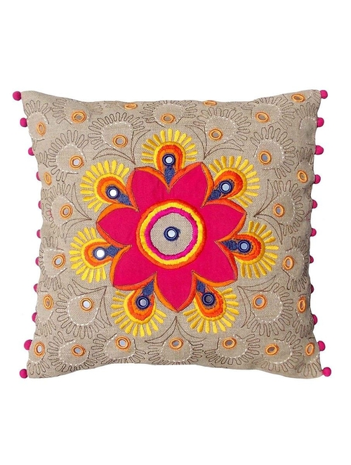 Multicolour Cotton Embroidered Cushion Cover (Size 16 x 16 Inch)