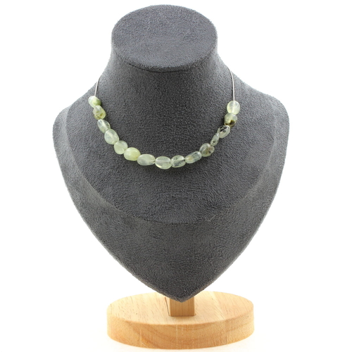 Prehnite from Canada 15 beads necklace stainless steel chain