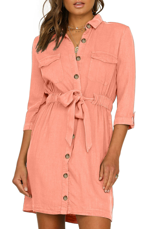 Orange Seeker Belted Shirt Dress