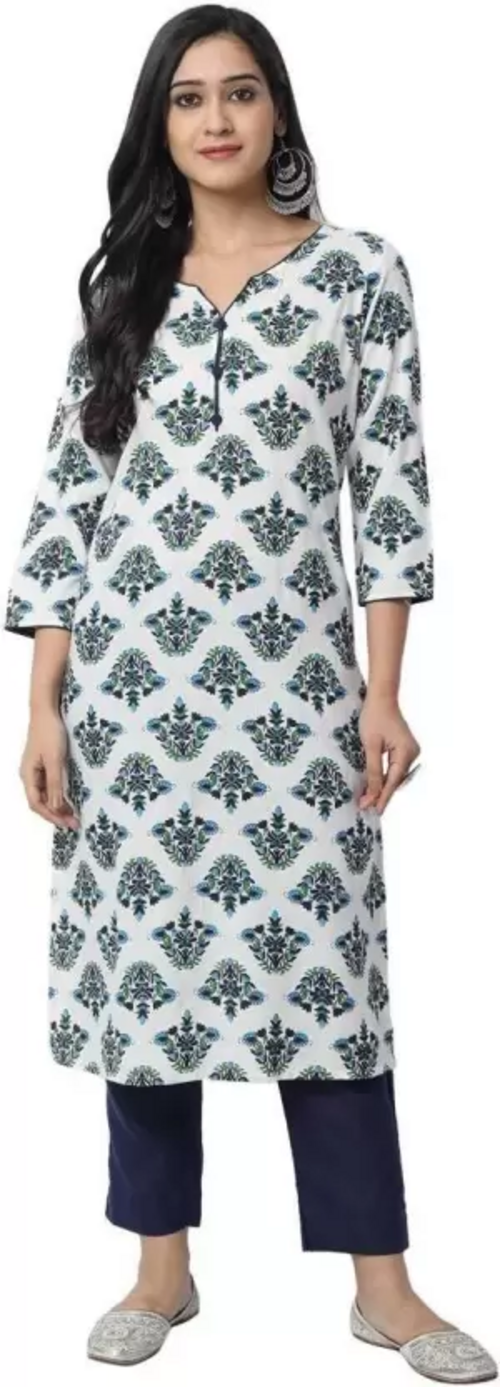 Women Printed Viscose Rayon Straight Kurta  (Blue) Size M