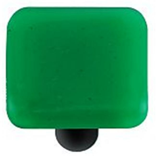 Hot Knobs HK1021-KB Emerald Green Square Glass Cabinet Knob - Black Po