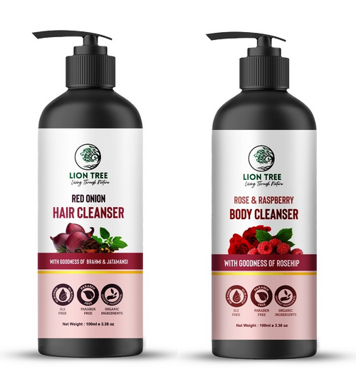 Red Onion Hair Shampoo and Rose & Rapberry Body Wash 200ml Pack of 2