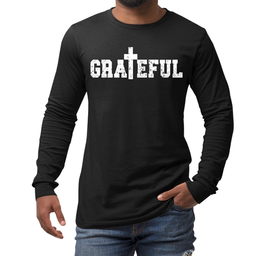 Mens Long Sleeve Graphic T-shirt - Grateful Print