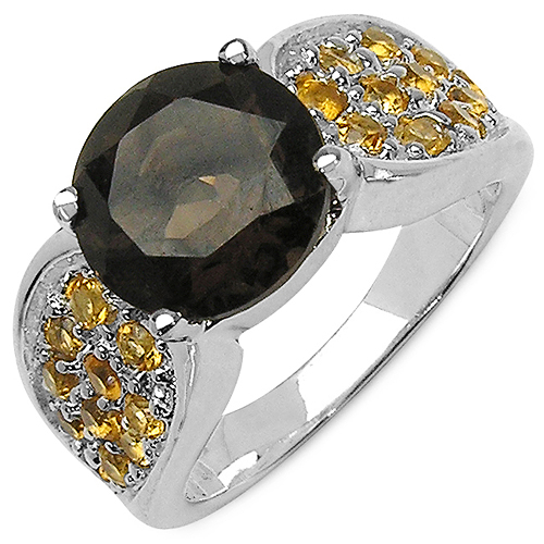 3.78 Carat Genuine Smoky Quartz & Citrine .925 Sterling Silver Ring