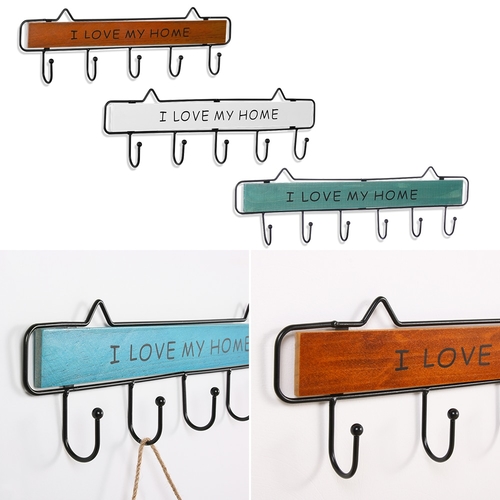 4/5/6hooks Wood Fixed On Wall Clothes Shelf