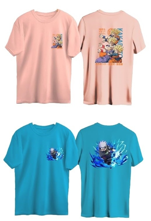 Combo Of 2 Mens Anime Character Printed Cotton Round Neck Half Sleeves