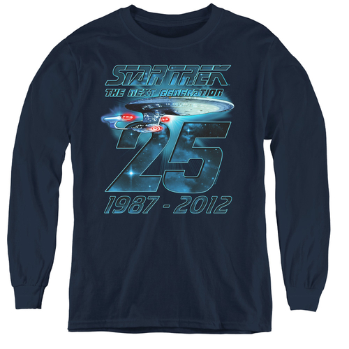 Star Trek & Enterprise 25-Youth Long Sleeve Tee, Navy - Medium