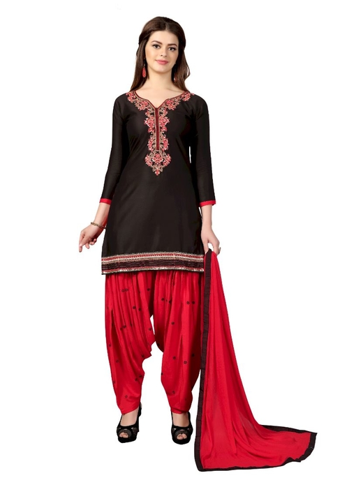 Generic Women's Satin Salwar Material (Black and