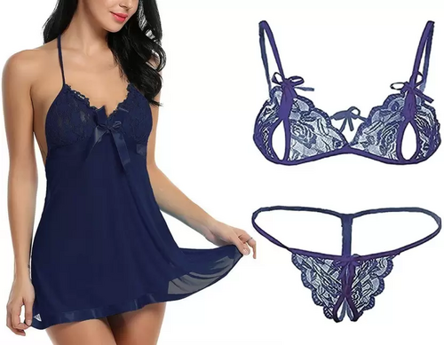 Women's Bra & Panty Set Self Design Navy Blue, Navy Blue Lingerie Set