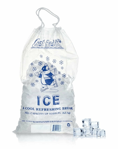 Pack of 500 Drawstring Ice Bags 12 x 20. Heavy Duty Printed Bags