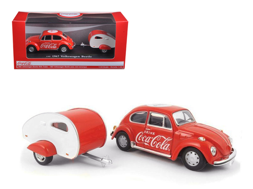 1967 Volkswagen Beetle Red with Teardrop Travel Trailer Red and White