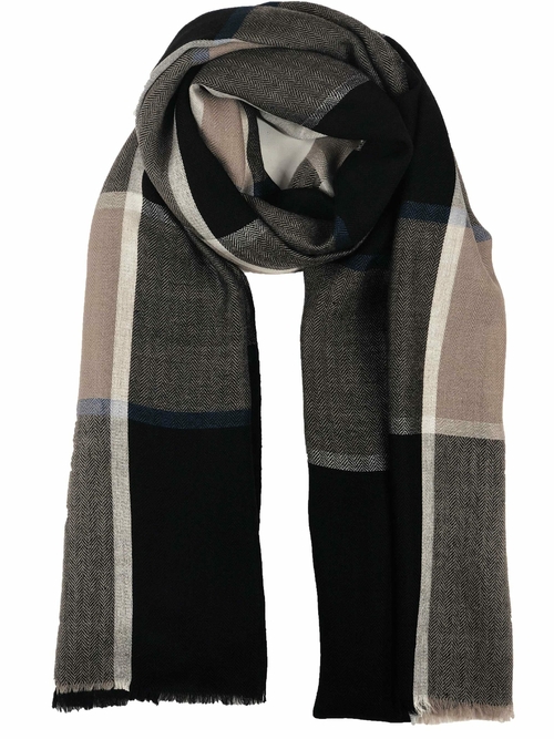 Black and Blue Classic Plaid Wool & Silk Scarf