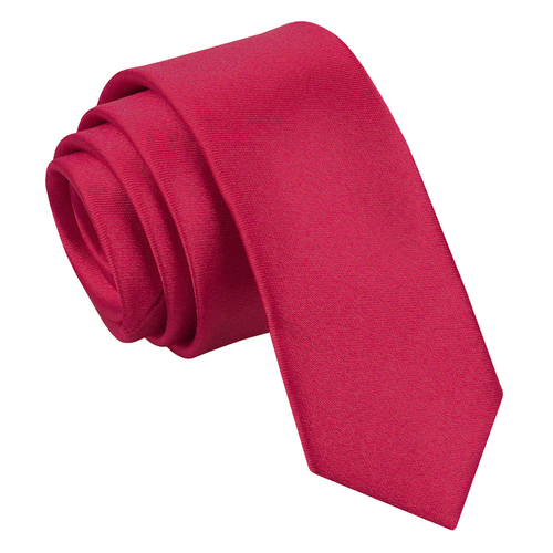 Plain Satin Skinny Tie - Crimson Red