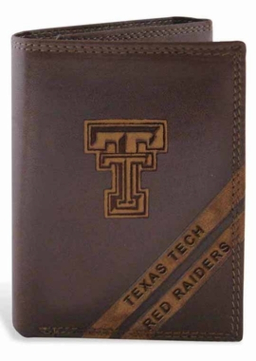 ZeppelinProducts TXT-IWD2-BRW Texas Tech Trifold Debossed Leather Wall