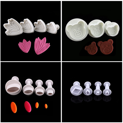 4pcs Oval Tulip Bear Sugar craft Fondant Cake Mold