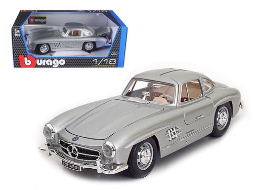 1954 Mercedes 300 SL Gullwing Silver 1/18 Diecast Model Car by Bburago