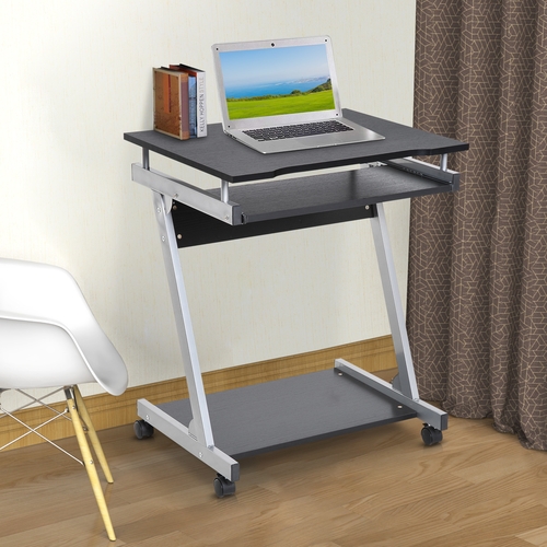 HOMCOM Mobile Compact Computer Cart Desk with Keyboard Tray Standing