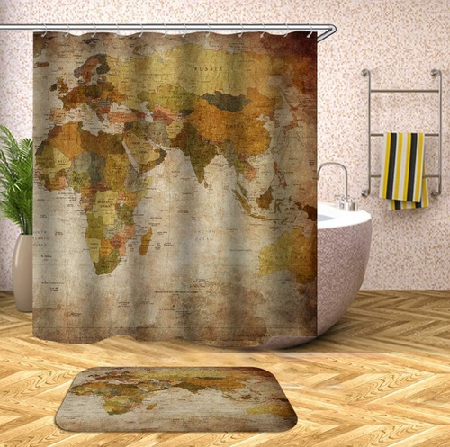 Vintage Africa Europe Australia Map Shower Curtain