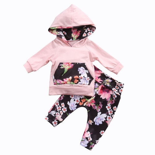 2017 pudcoco 2pcs Babies Casual Hooded Floral