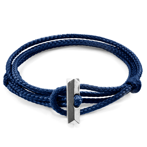 Navy Blue Oxford Silver and Rope Bracelet