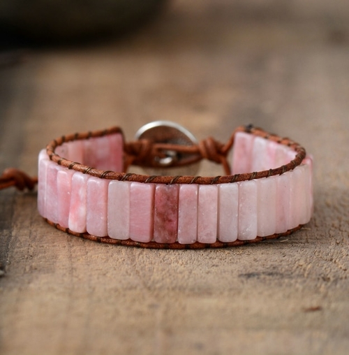 Women Bracelet Jewelry Natural Pink Opal Stone