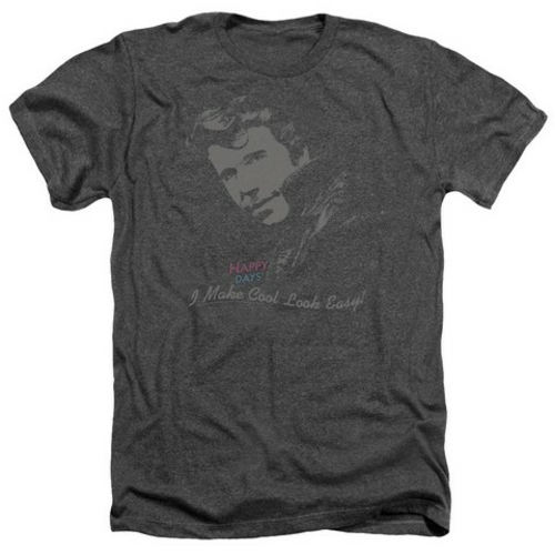 Happy Days-Cool Fonz - Adult Heather Tee - Charcoal, Medium