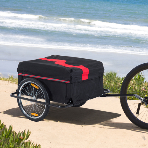 Bicycle Cargo Trailer Cart Carrier Garden Use w/ Cover, Black/Red
