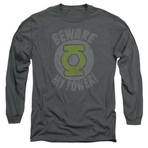Trevco Green Lantern-Beware Long Sleeve Adult 18-1 Tee, Charcoal -