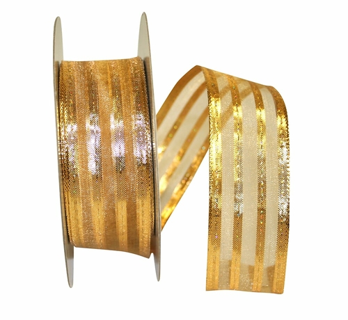 Reliant Ribbon 92311W-035-09K Metallic Stripe Value Wired Edge Ribbon 