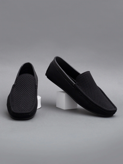 black mesh & synthetic slip on loafers (Size-10) (Color-BLACK)