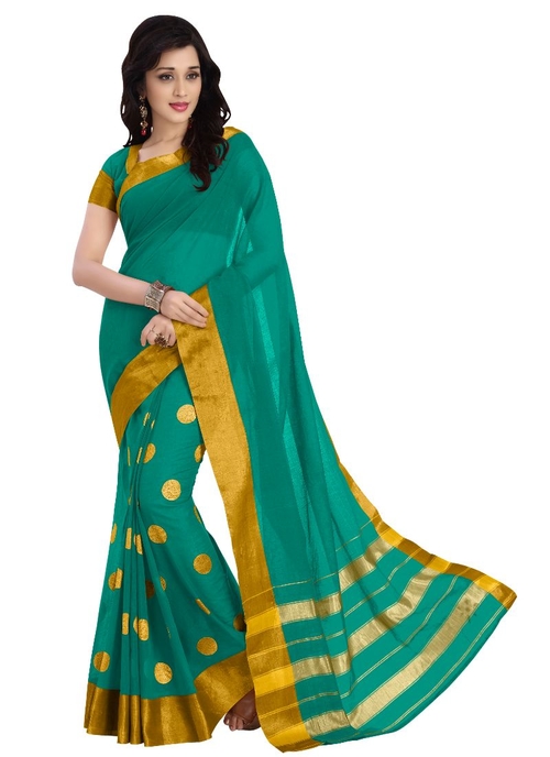 Generic Women's Pure Cotton Saree (Green,