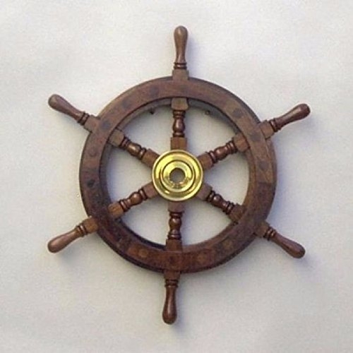 Art 12'Round and Nice Wood and Brass Ship Wheel (33cm X3.75 cm X 33