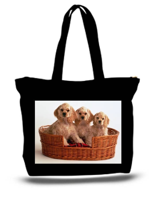 Puppies Cocker Spaniel Large Tote New Zipper Bag