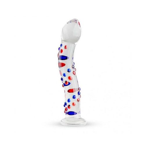 Glass Dildo With Blue And Red Dots