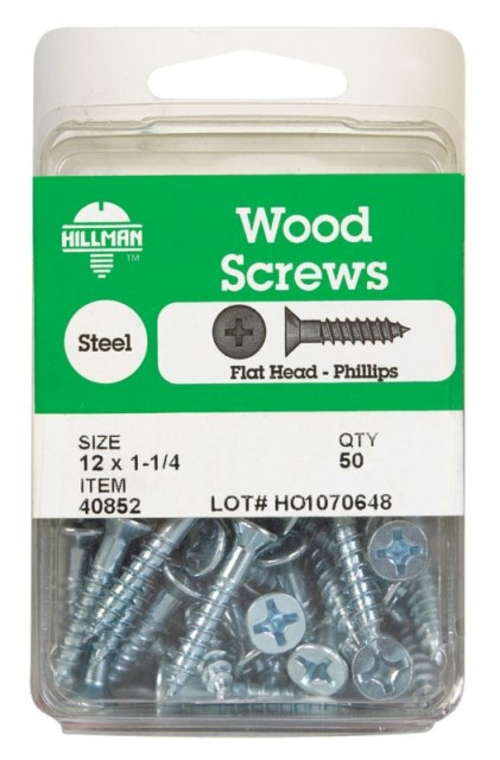 Hillman 40852 12 x 1.25 in. FH Phil Wood Screws- pack of 5