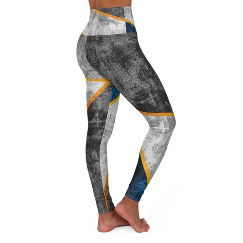 Womens High-waist Fitness Legging Yoga Pants - Black Blue Circular Pat