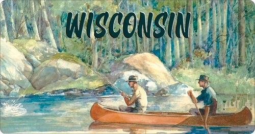 License Plate Travel Poster Art Canoeing Fishing Wisconsin