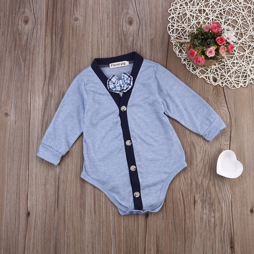 Newborn boys bowtie gentleman Bodysuits Baby Kids 