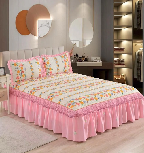 PRINTED BED COVER With Two matching pillow KING SIZE (COLOR-PINK)