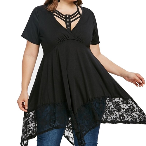  Fashion Women Plus Size 5XL Short Sleeve V