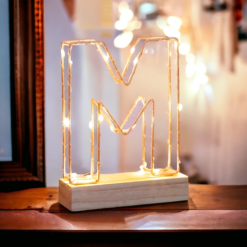 Light Up Letter M Wire Frame Copper Rose Gold Alphabet Light    