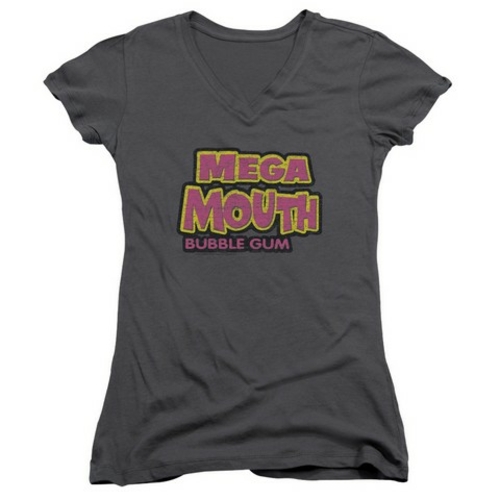 Trevco Dubble Bubble-Mega Mouth - Junior V-Neck Tee - Charcoal, Me