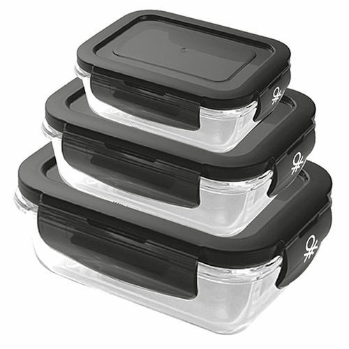 Set of lunch boxes Benetton Borosilicate Glass Black (3 pcs)