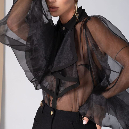 Transparent White Bodysuit-Black