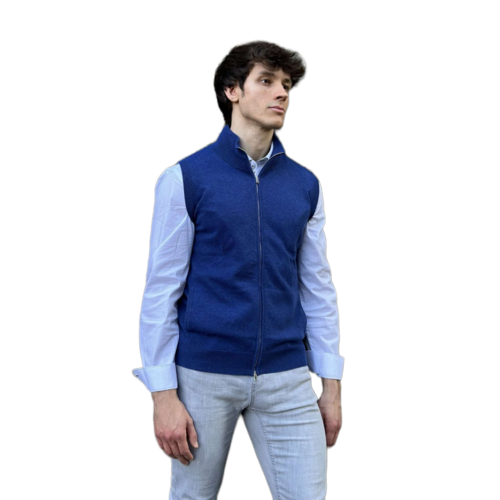 Giacca Uomo Senza Maniche 100% Cashmere con chiusura Zip
