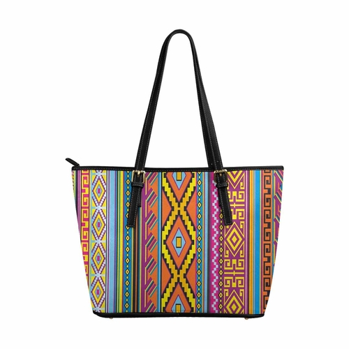 Large Leather Tote Shoulder Bag - Bohemian Print